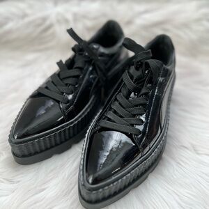 Puma Fenty Pointy Creeper Black Patent Leather Lace Up Womens  (Never Worn)